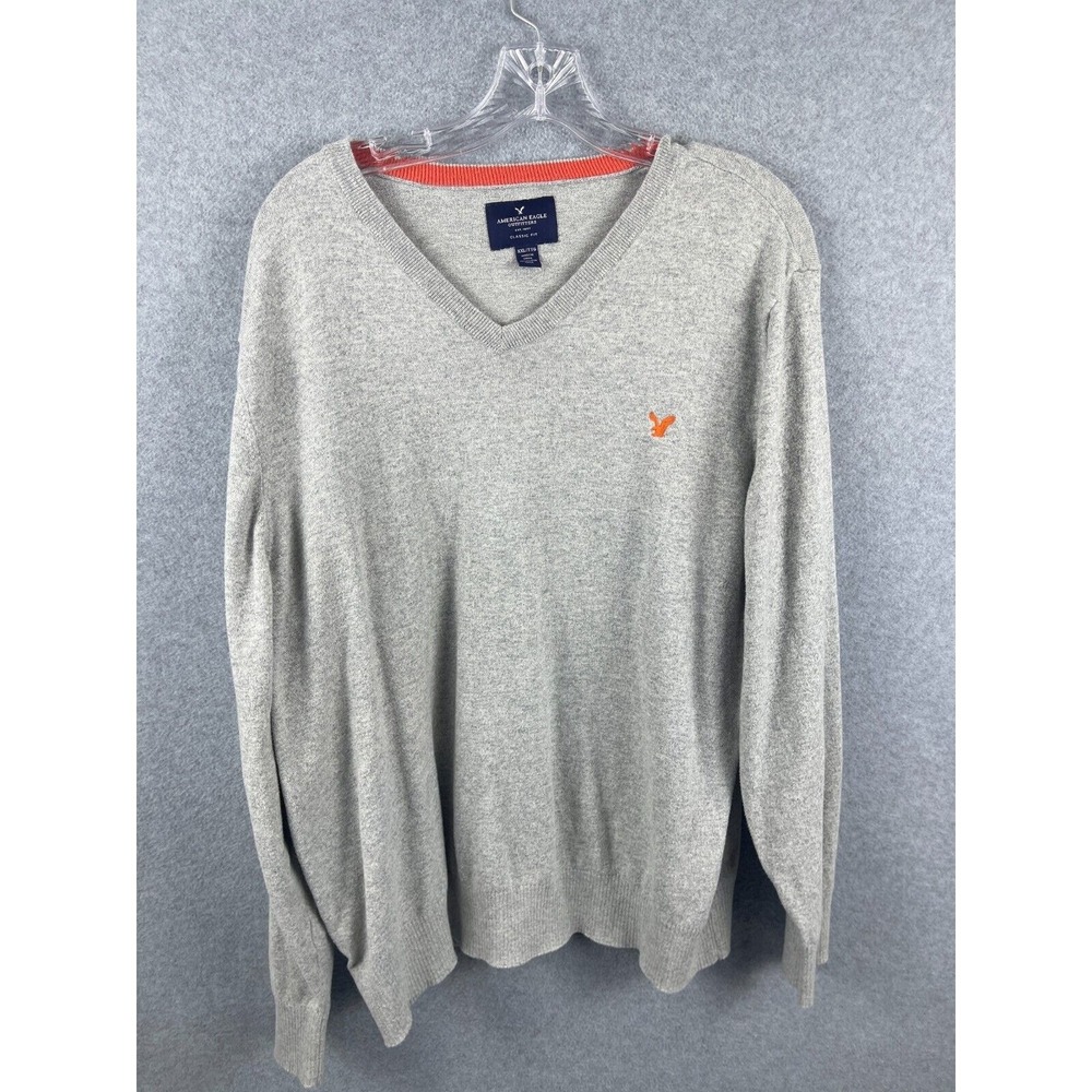American Eagle Sweater‎ Men's XXL Gray Crew Neck Long Sleeve Pullover Preppy